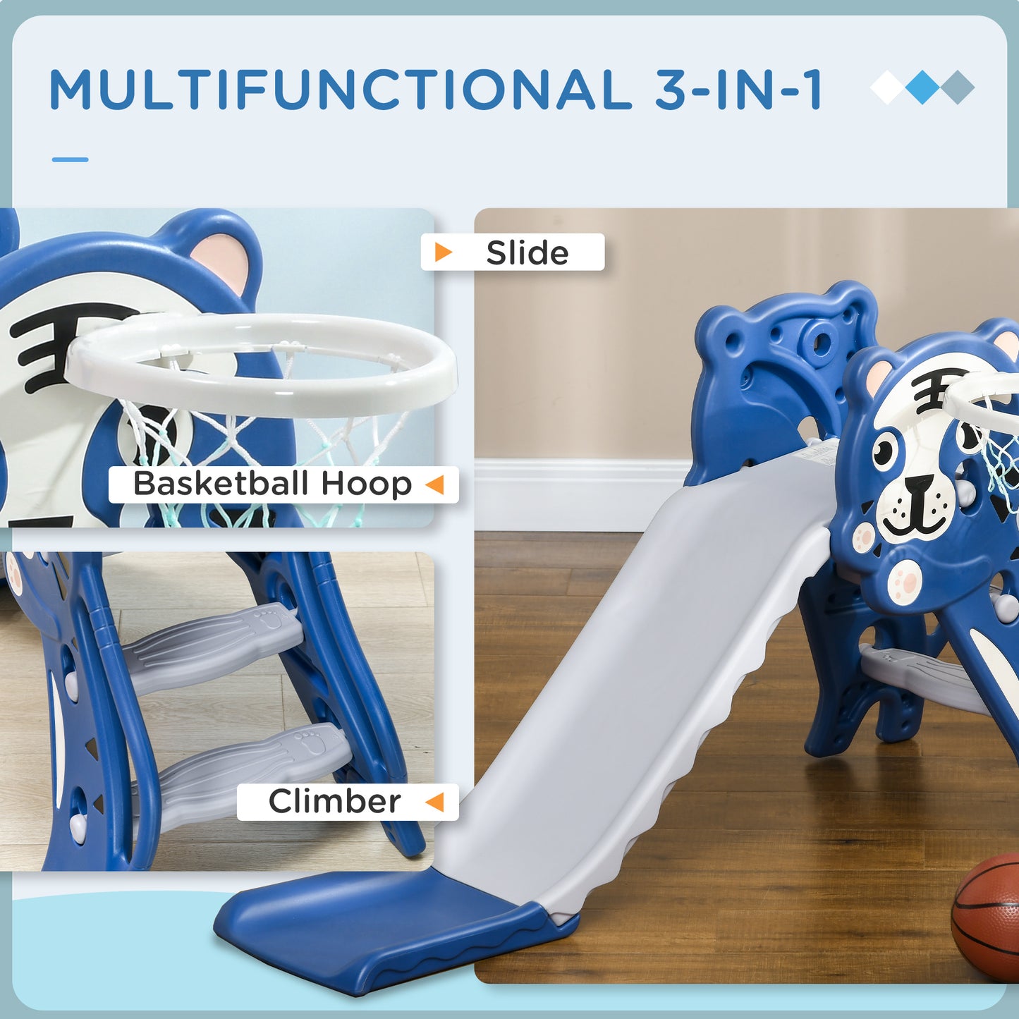 AIYAPLAY Kids Slide with Basketball Hoop, Basketball, for Ages 18-36 Months