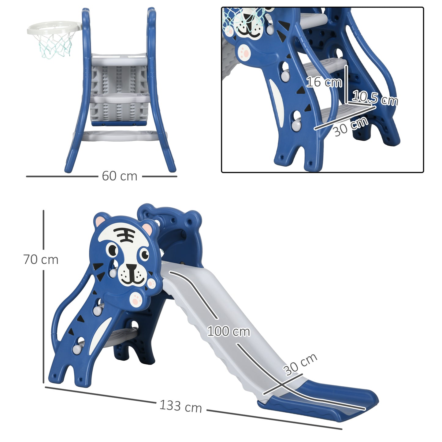 AIYAPLAY Kids Slide with Basketball Hoop, Basketball, for Ages 18-36 Months